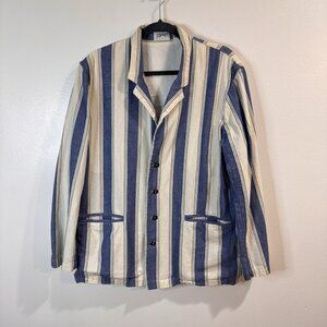 Vintage 80s Esprit Sport Mens Blazer Sport Coat L Cotton Striped Blue White